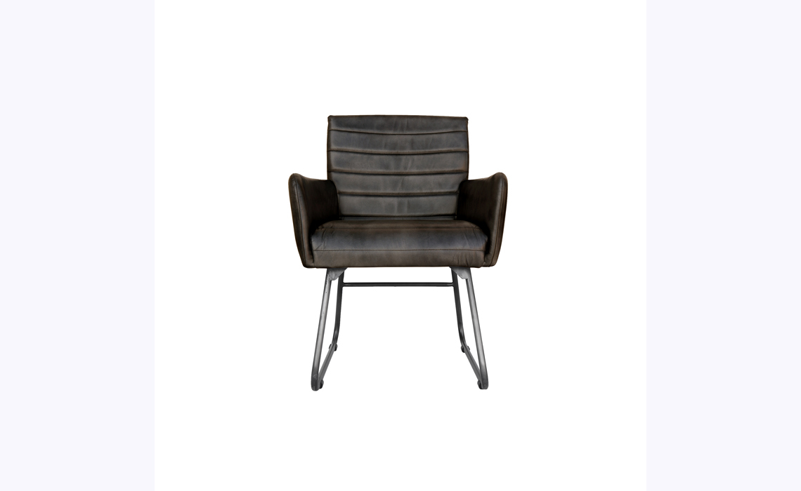 Pisa Leather and Iron Chair - Dark Grey