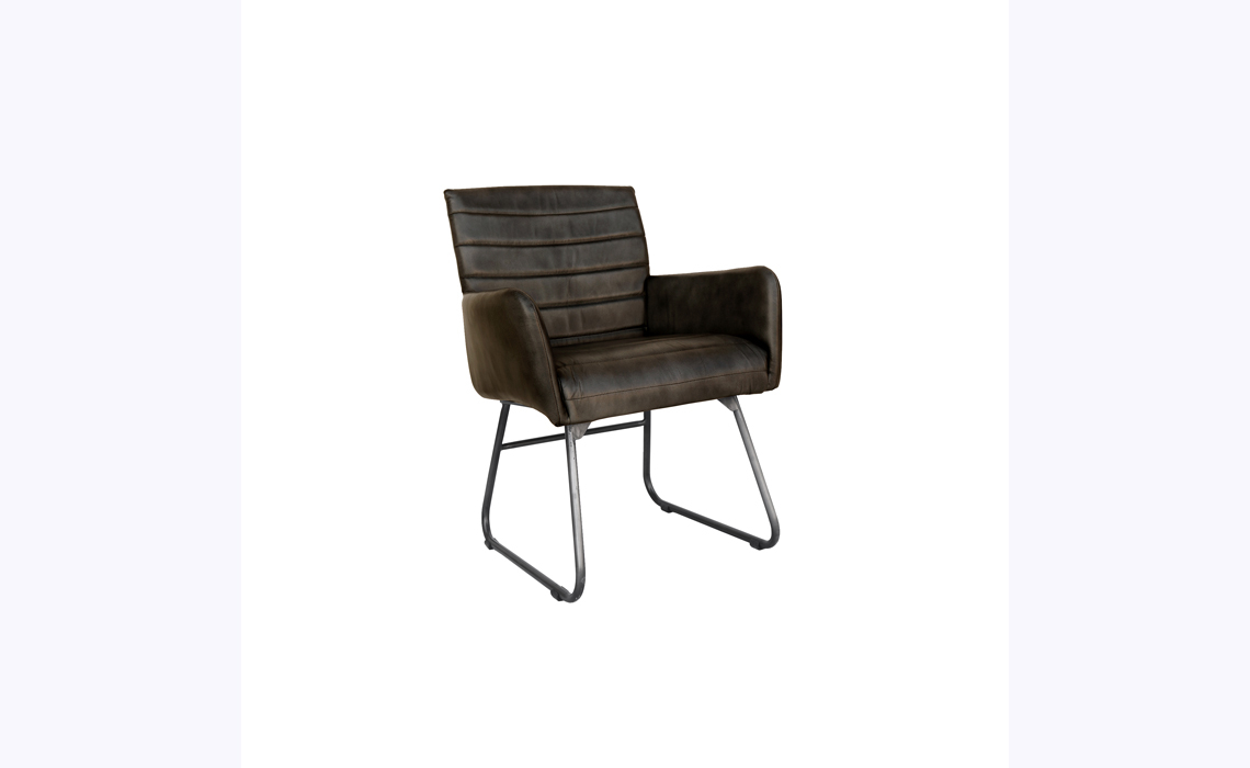 Pisa Leather and Iron Chair - Dark Grey