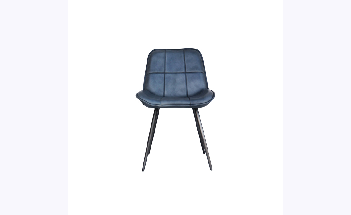 Petra Leather and Iron Dining Chair-Blue