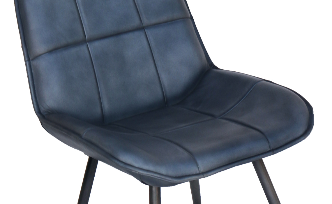 Petra Leather and Iron Dining Chair-Blue