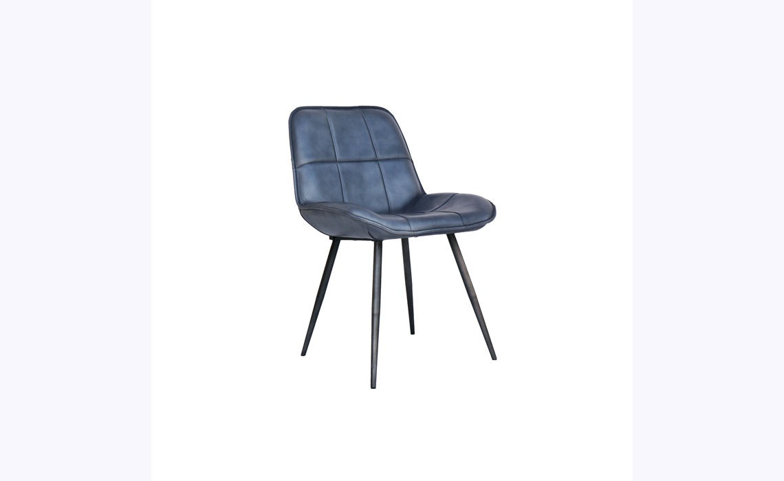 Petra Leather and Iron Dining Chair-Blue