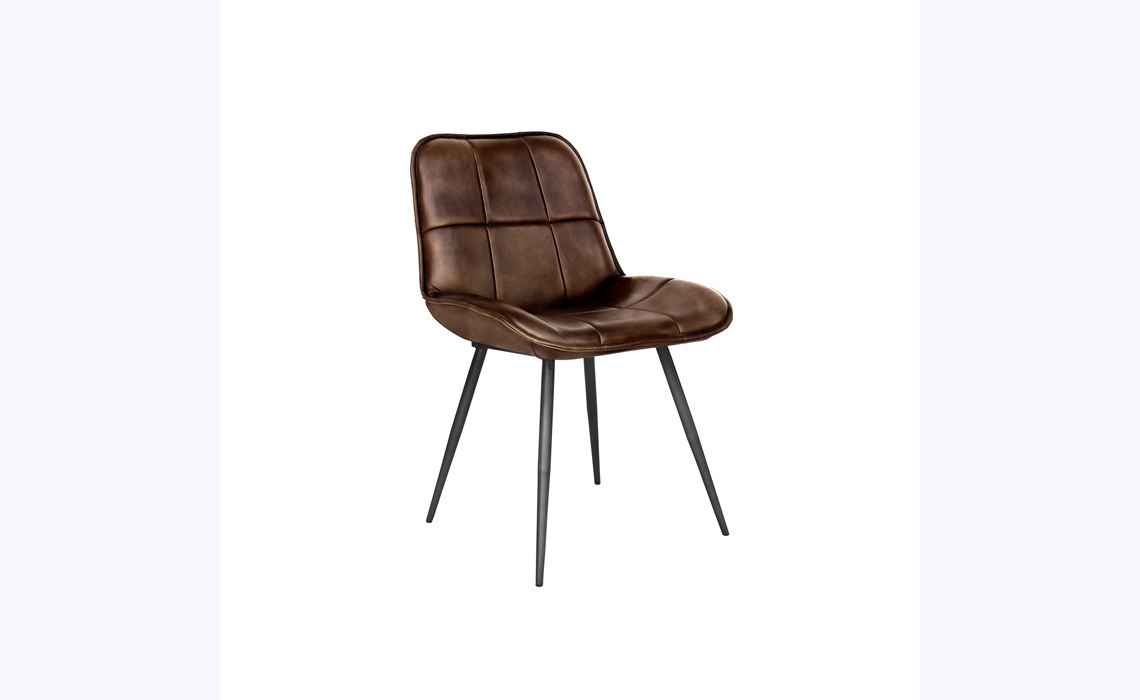 Petra Leather and Iron Dining Chair- Brown