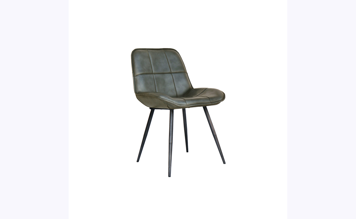 Petra Leather and Iron Dining Chair- Light  Grey