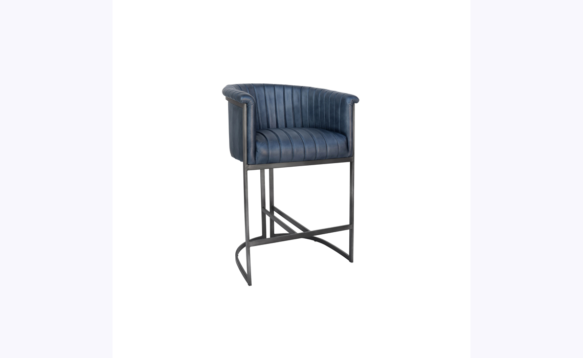 Santorini Leather and Iron Bar Chair - Blue