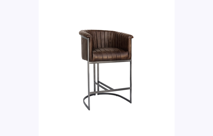 Santorini Leather and Iron Bar Chair - Brown