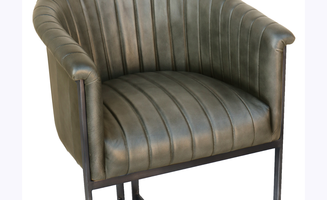 Santorini Leather and Iron Bar Chair - Light Grey