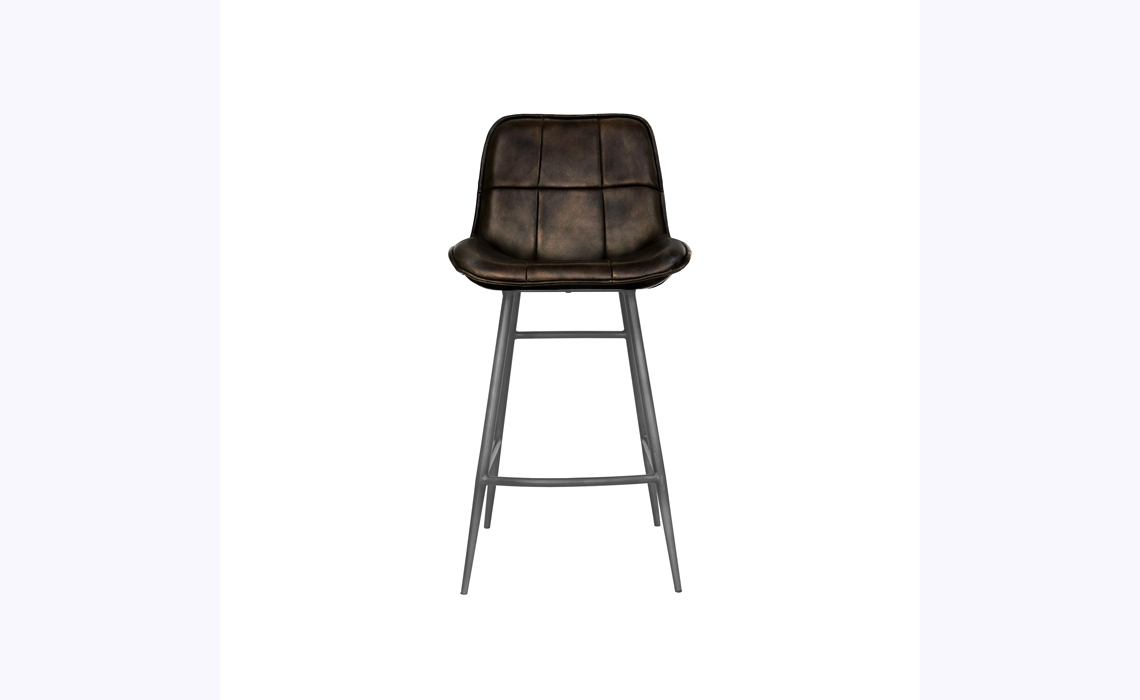 Moda Leather and Iron Bar Stool-Dark Grey