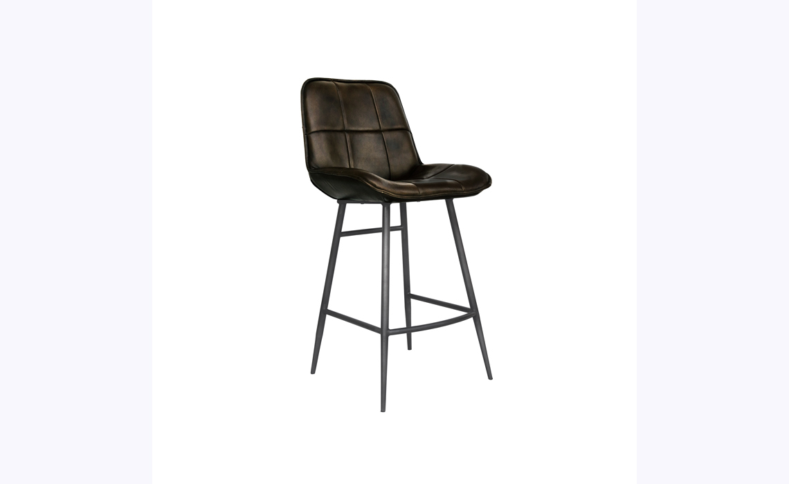 Moda Leather and Iron Bar Stool-Dark Grey