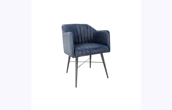 Leather or PU Dining Chairs - Milan Leather and Iron Chair - Blue